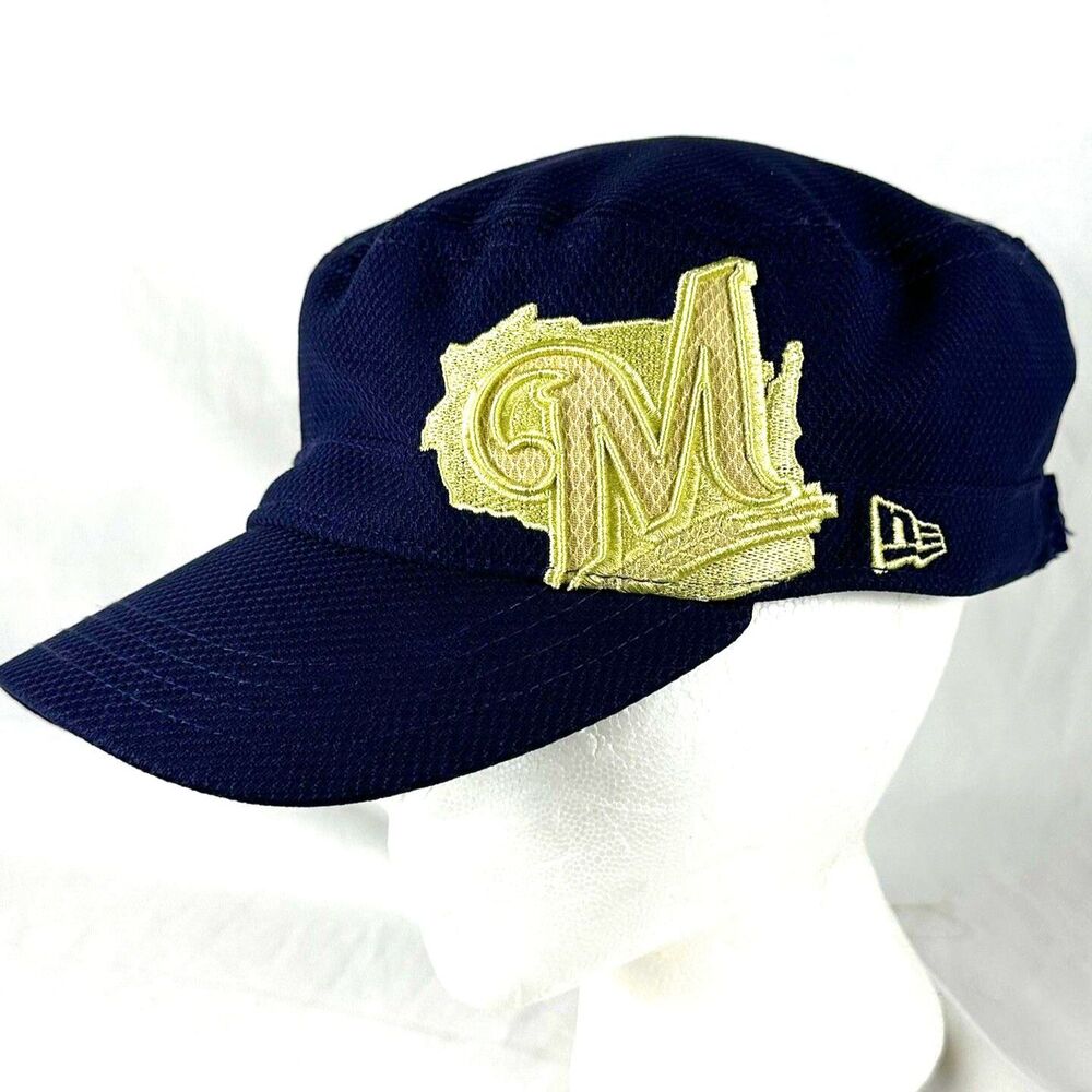 Milwaukee Brewers New Era Hat Cap MLB Military Style Newsboy Adjustable Fit BLUE